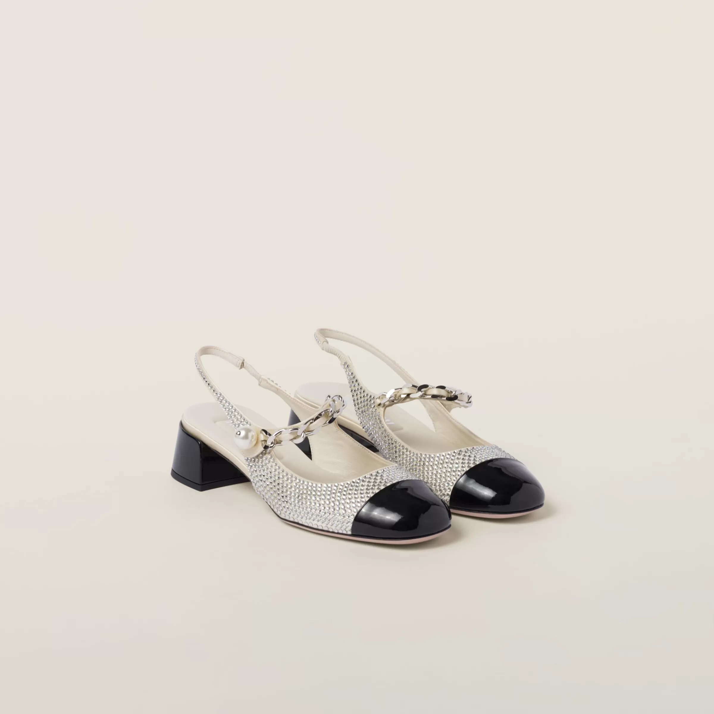 Satin and crystal slingback pumps>Miu Miu Discount