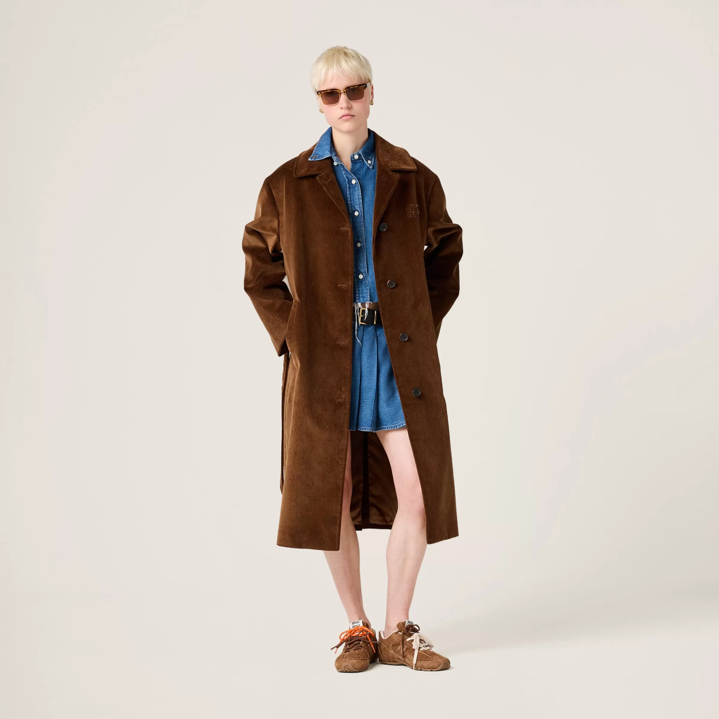 Single-breasted corduroy coat>Miu Miu Clearance