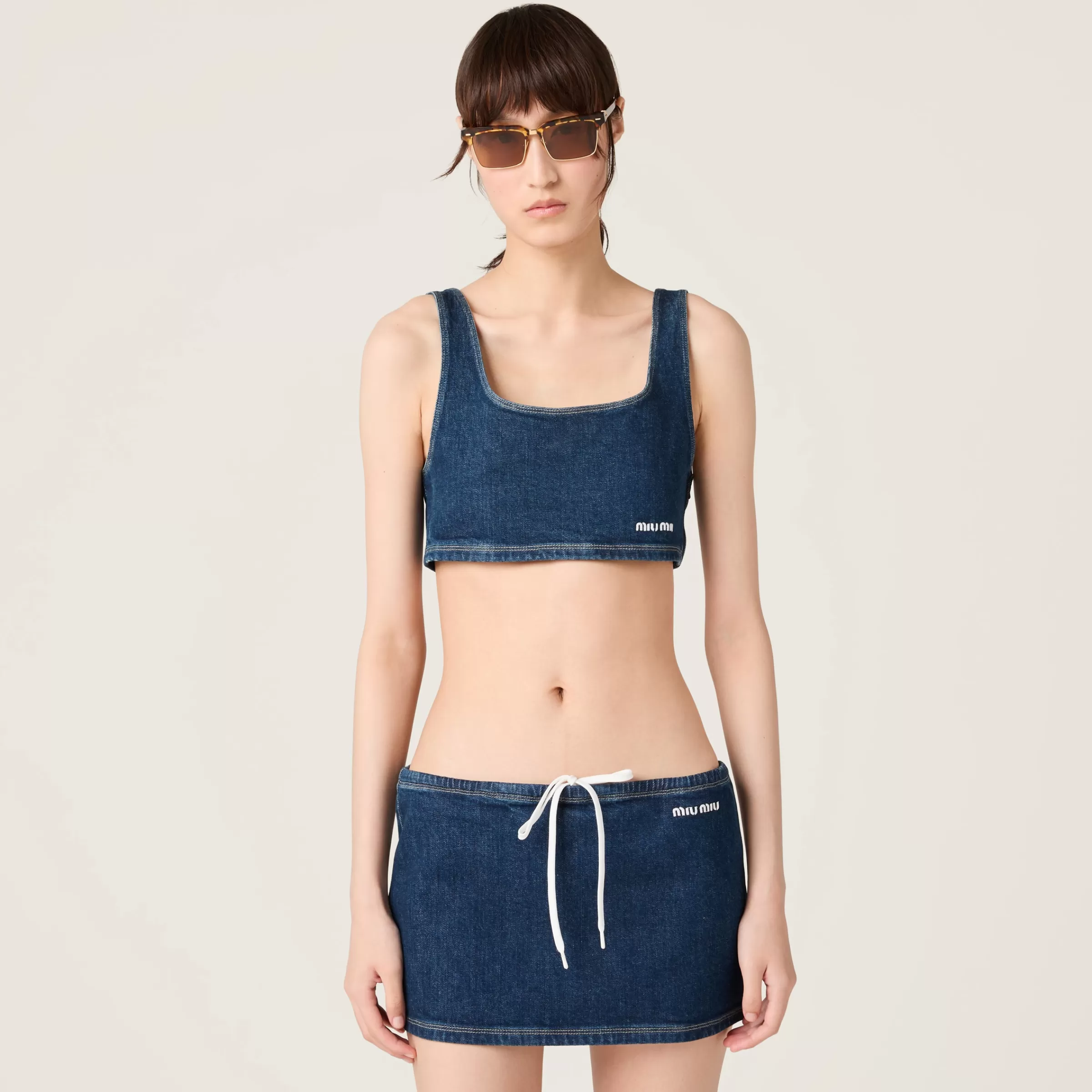 Stretch denim top>Miu Miu Fashion