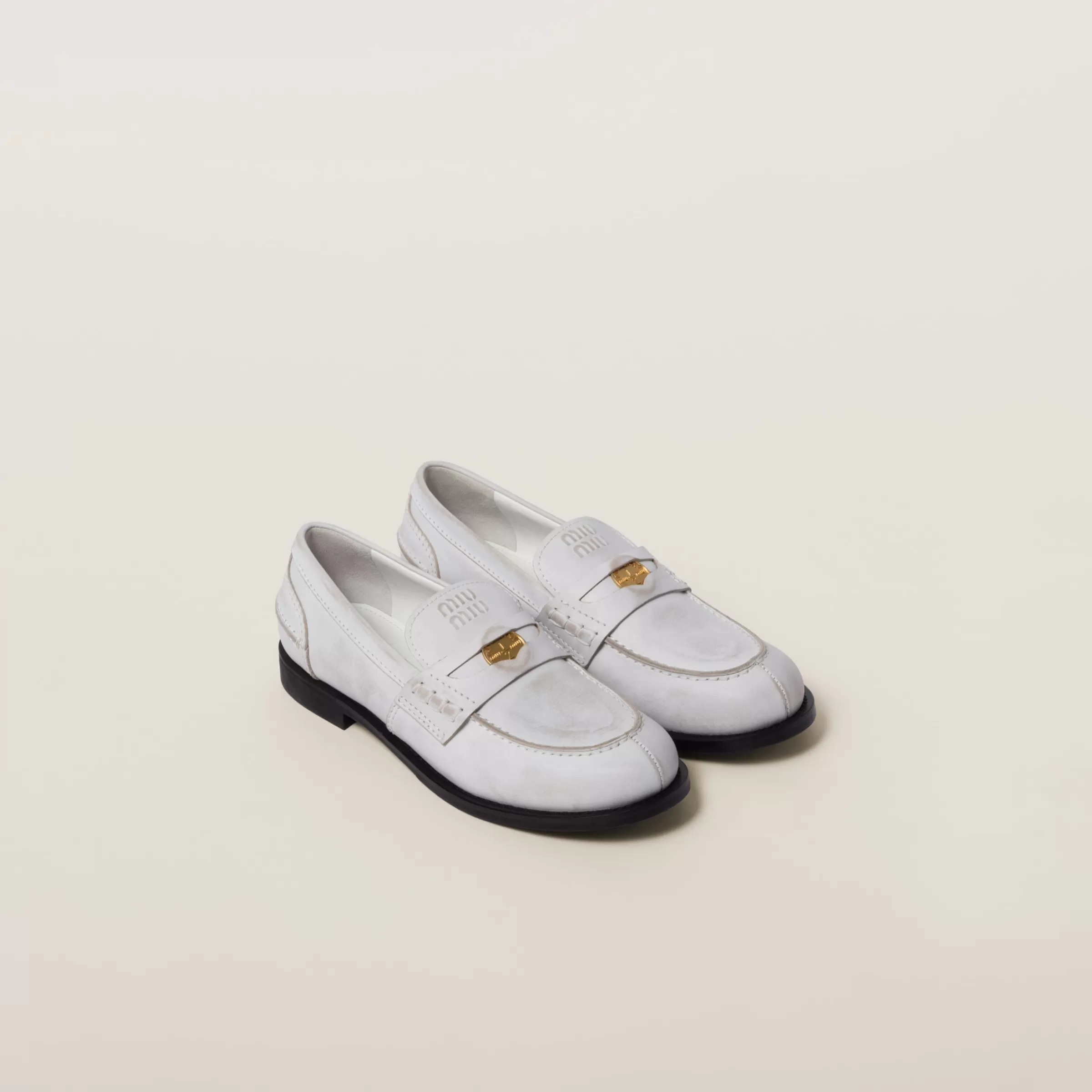 Vintage-effect leather penny loafers>Miu Miu Best Sale