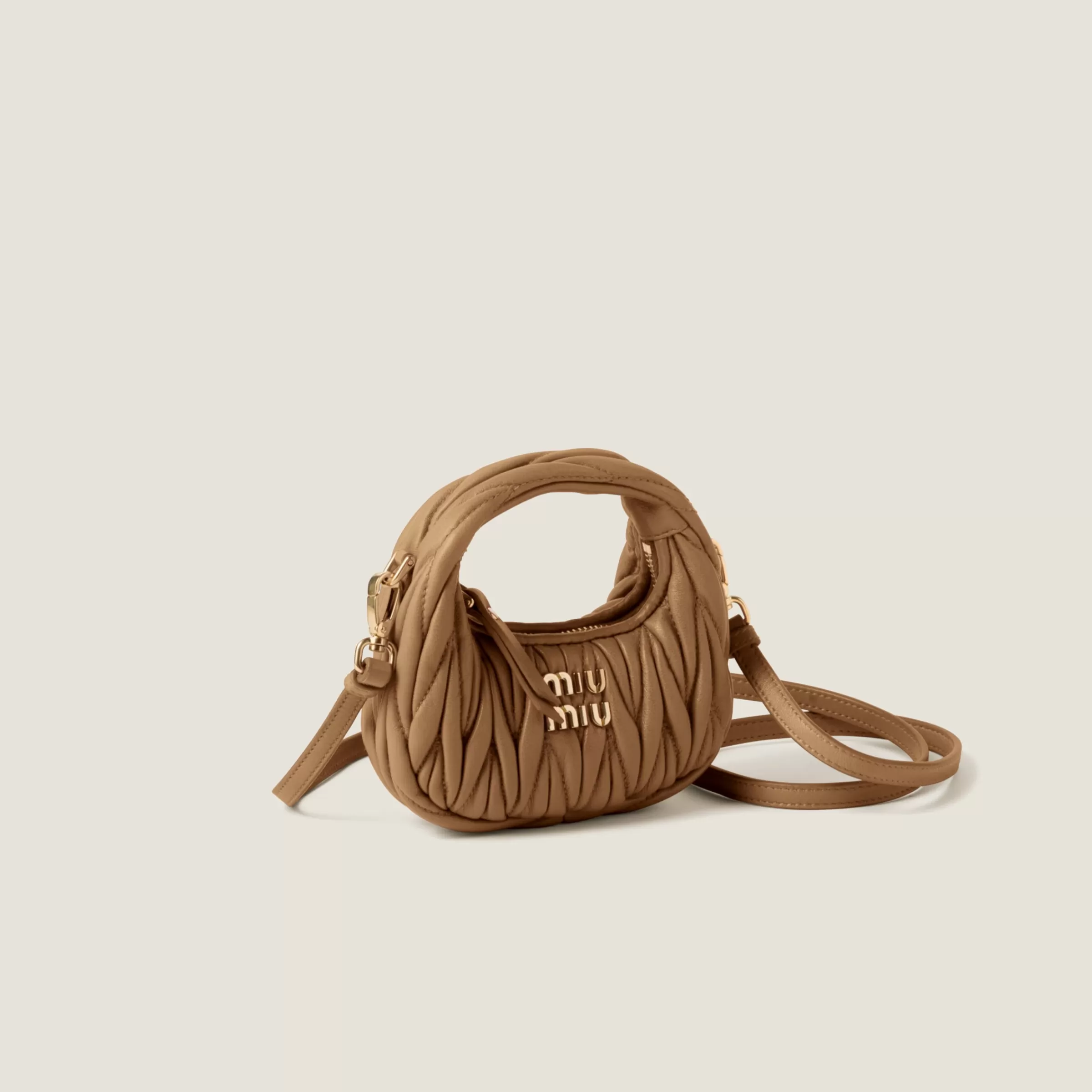 Wander matelassé nappa leather micro hobo bag>Miu Miu Cheap