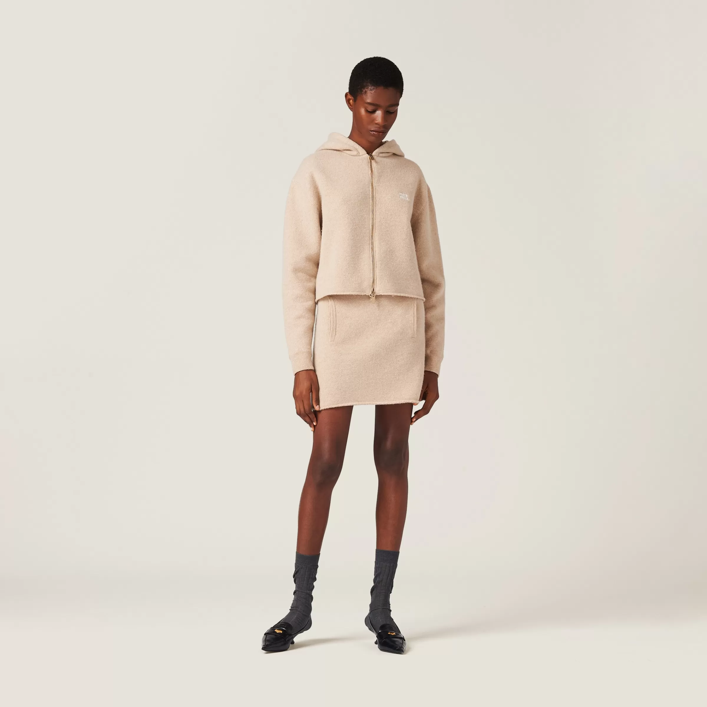 Wool and cashmere hoodie jacket>Miu Miu Shop